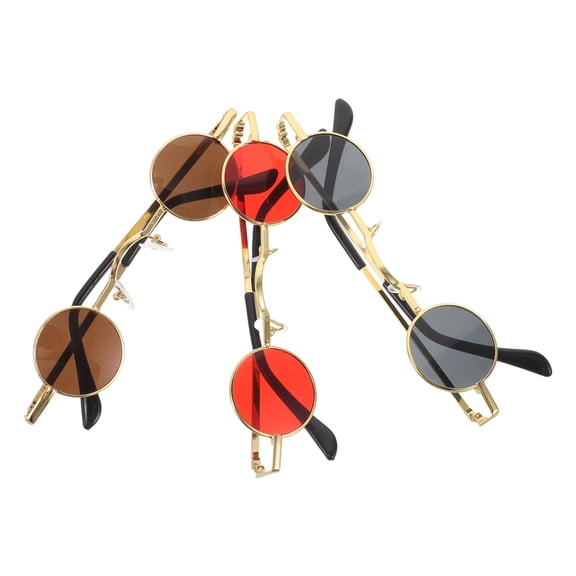 Hemoton 3-Pack Retro Steampunk Sunglasses 90s Round Vintage Circle Glasses Trendy Shades for Men & Women