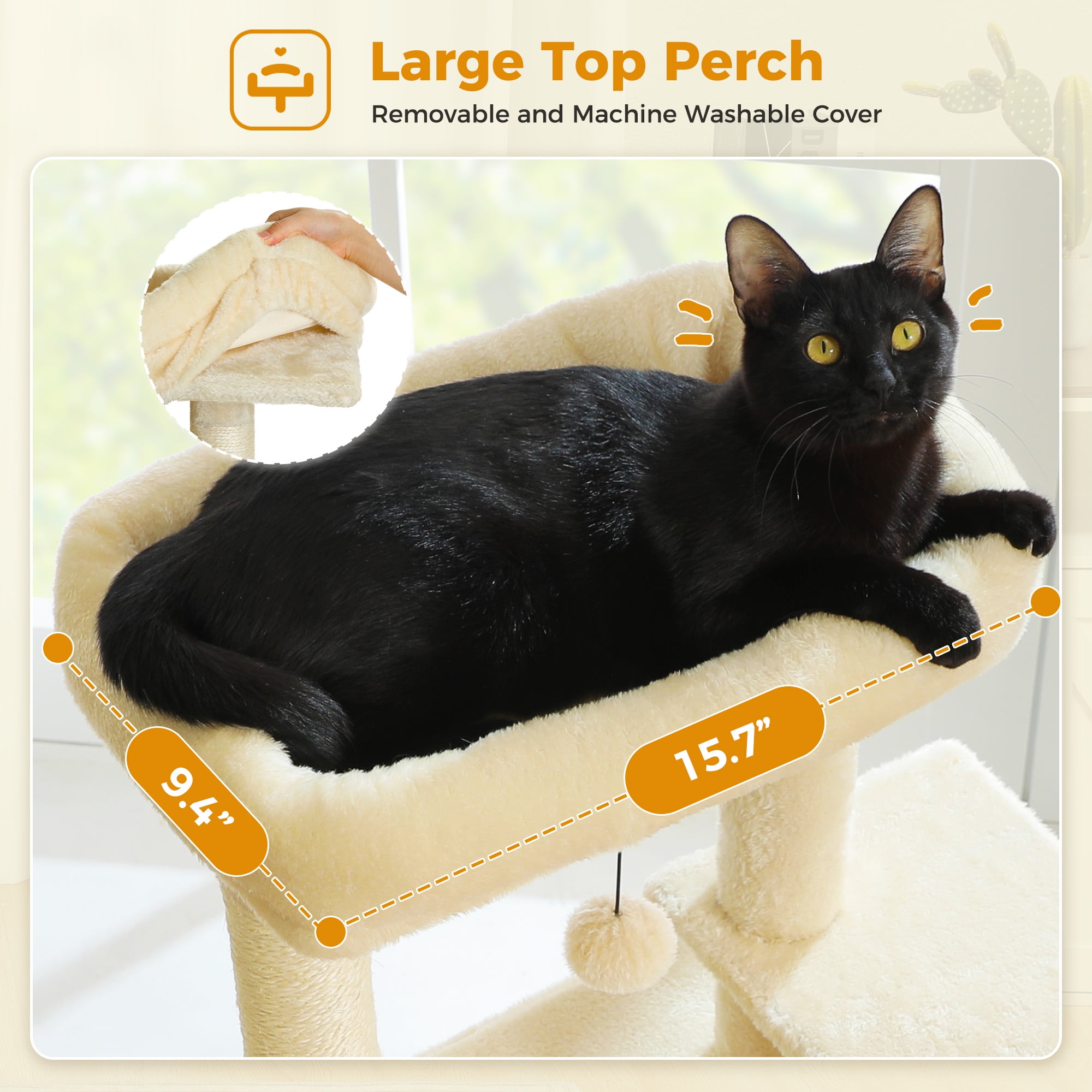 PAWZ Road 42" Cat Tree Condo With Large Perch Scratching Posts for Indoor Cats, Beige