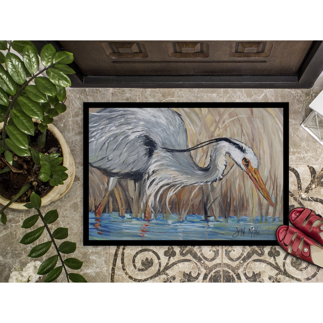 Carolines Treasures JMK1013MAT Blue Heron in the reeds Door Mat Indoor Rug or Outdoor Welcome Mat 18x27 Doormat  27"L x