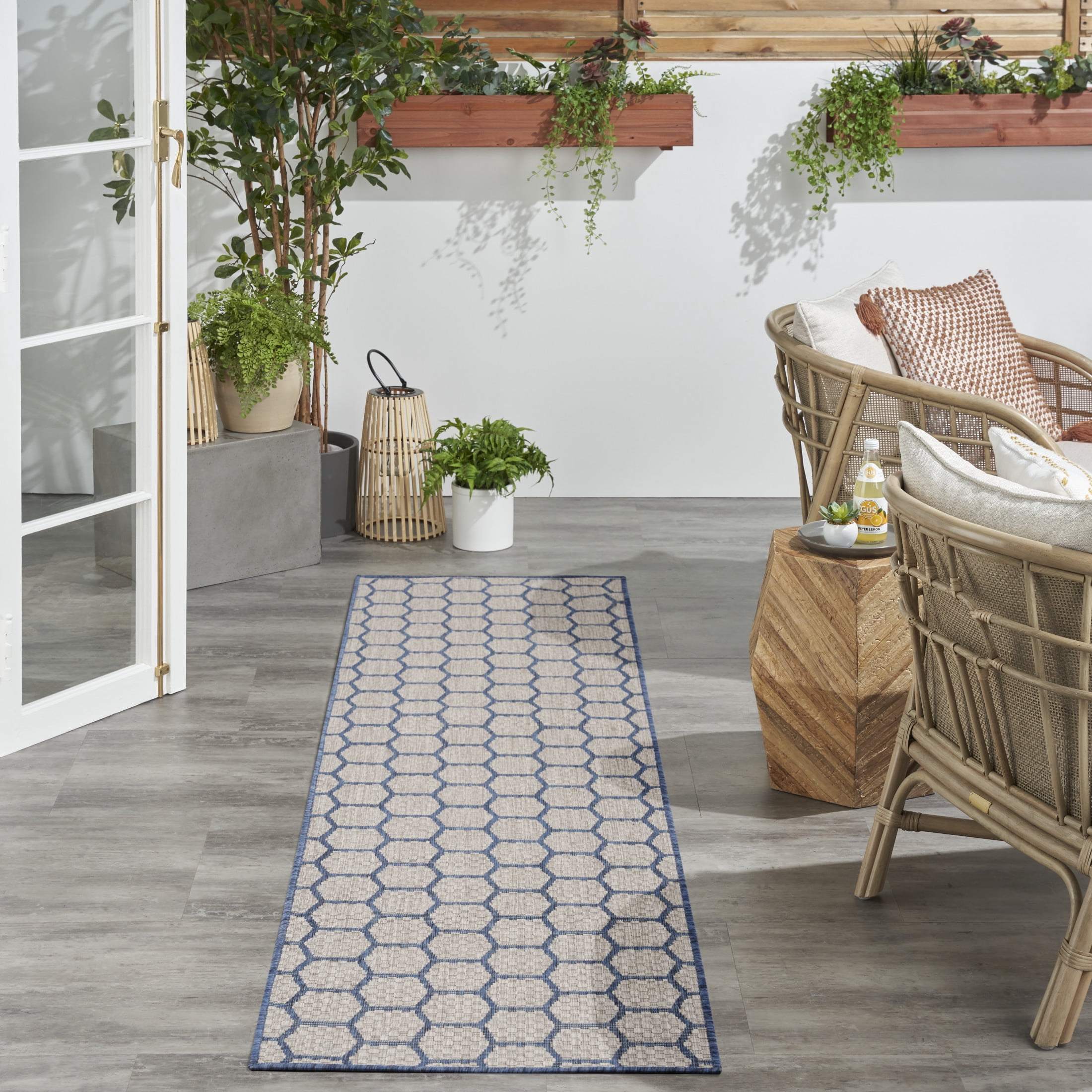 Nourison Twist Reversible 2' x 6' Blue Modern Rug