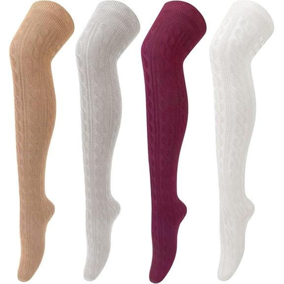 YooGuoGuo 4 Pairs Thigh High Socks for Women Knit Long Over the Knee Socks Knee High Socks Gifts