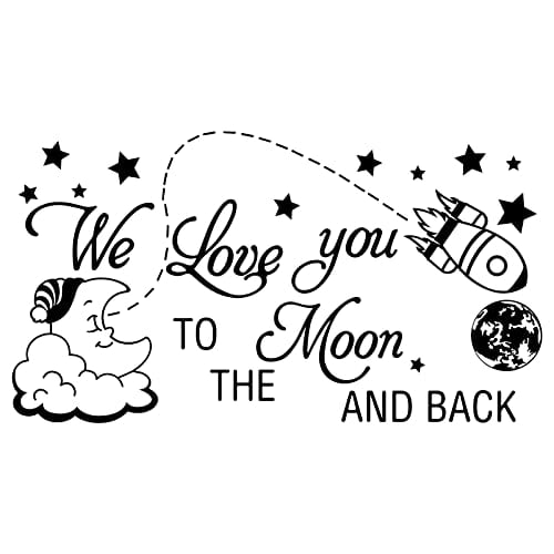 Love Words PVC Wall Sticker We Love You to The Moon and Back Quotes Wall  Decal Moon Rocket Pattern Vinyl Wall Art Cartoon Wall Decor for Kid's  Bedroom Playroom Decoration 