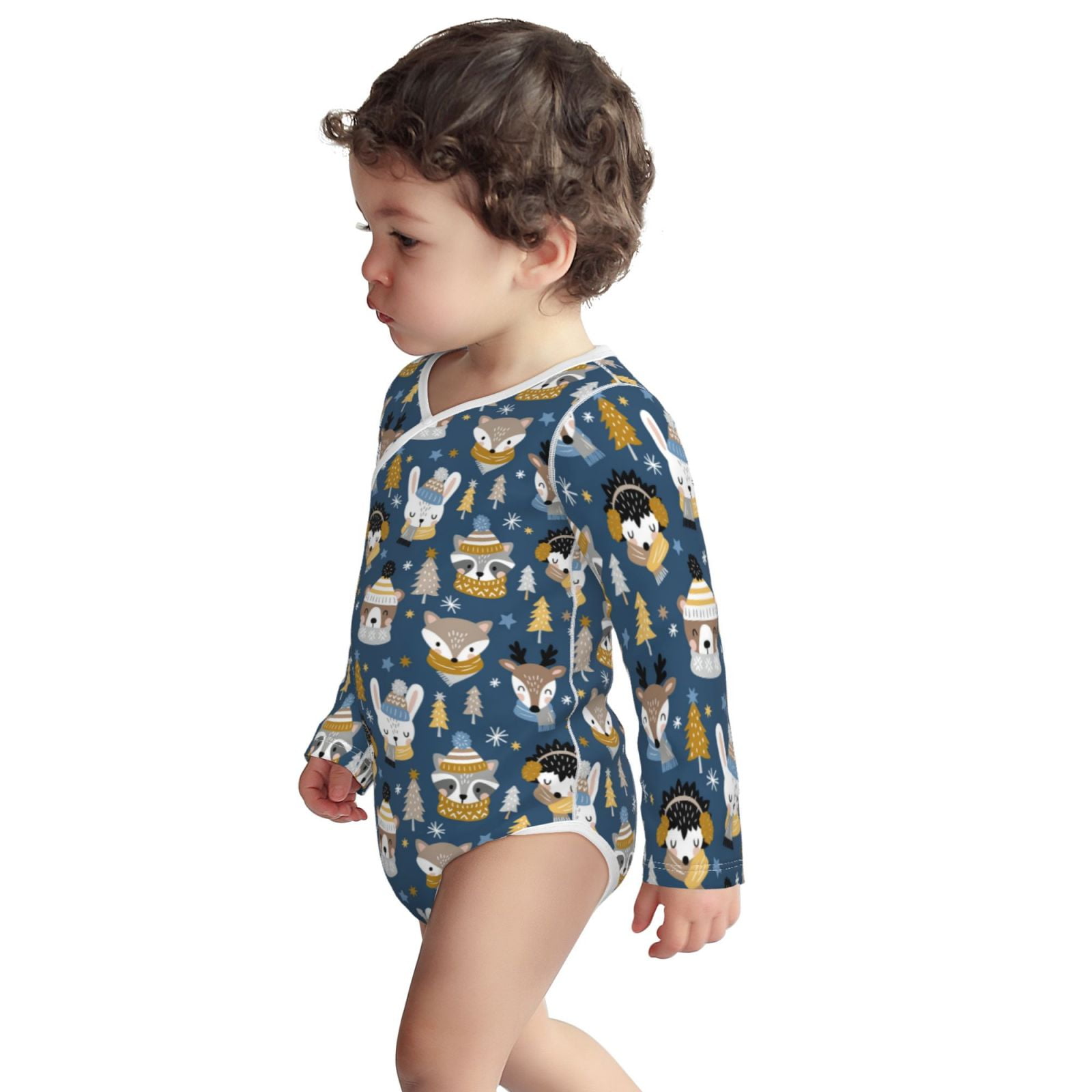 Xecao Winter Animal Friends Print Baby unisex-baby Cotton Long-sleeve Bodysuits-3 Months