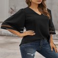 thumbnail image 4 of CHOK Hauts d'Été à Manches Courtes pour Femmes Tunique Décontractée Imprimée Florale Col en V Mignon T-Shirts Fluides Blouse, 4 of 5