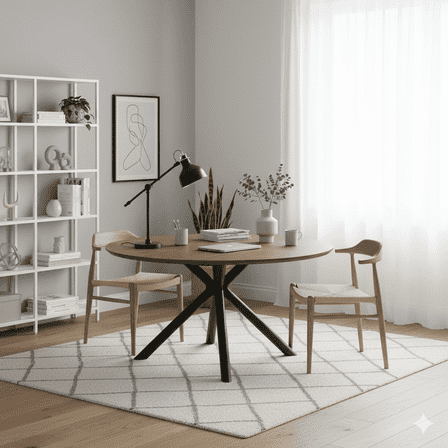 GOMYHOME Round Dining Table with Walnut Wood Top and Black Metal Legs, Modern 6-Seater