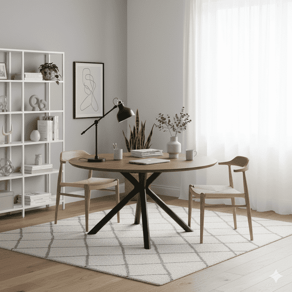 GOMYHOME Round Dining Table with Walnut Wood Top and Black Metal Legs, Modern 6-Seater