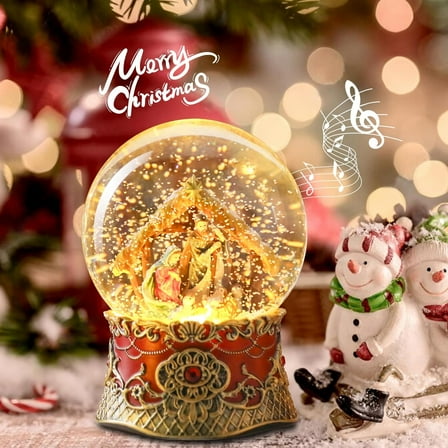 Plus Size Snow Globe Christmas Nativity Sence Color Changing Lighted Musical Water Globe Nativity Sence Decor Battery Powered Water Resin Glass Balls Table Decor, for Kids
