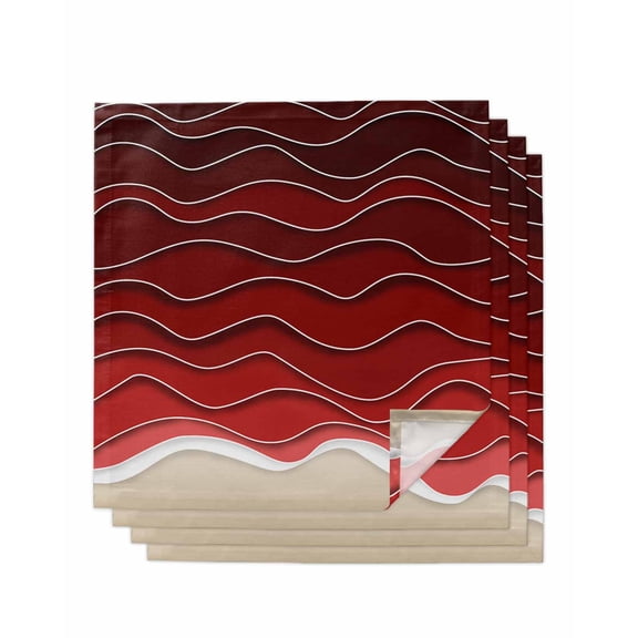 nqOlkjepod Red Ocean Waves Cloth Napkins Set of 4 Reusable Dinner Napkins, Coastal Abstract Stripes Ombre Art Cocktail Napkin Washable Table Napkins for Wedding/Holiday Party/Baby Shower 20"x20"