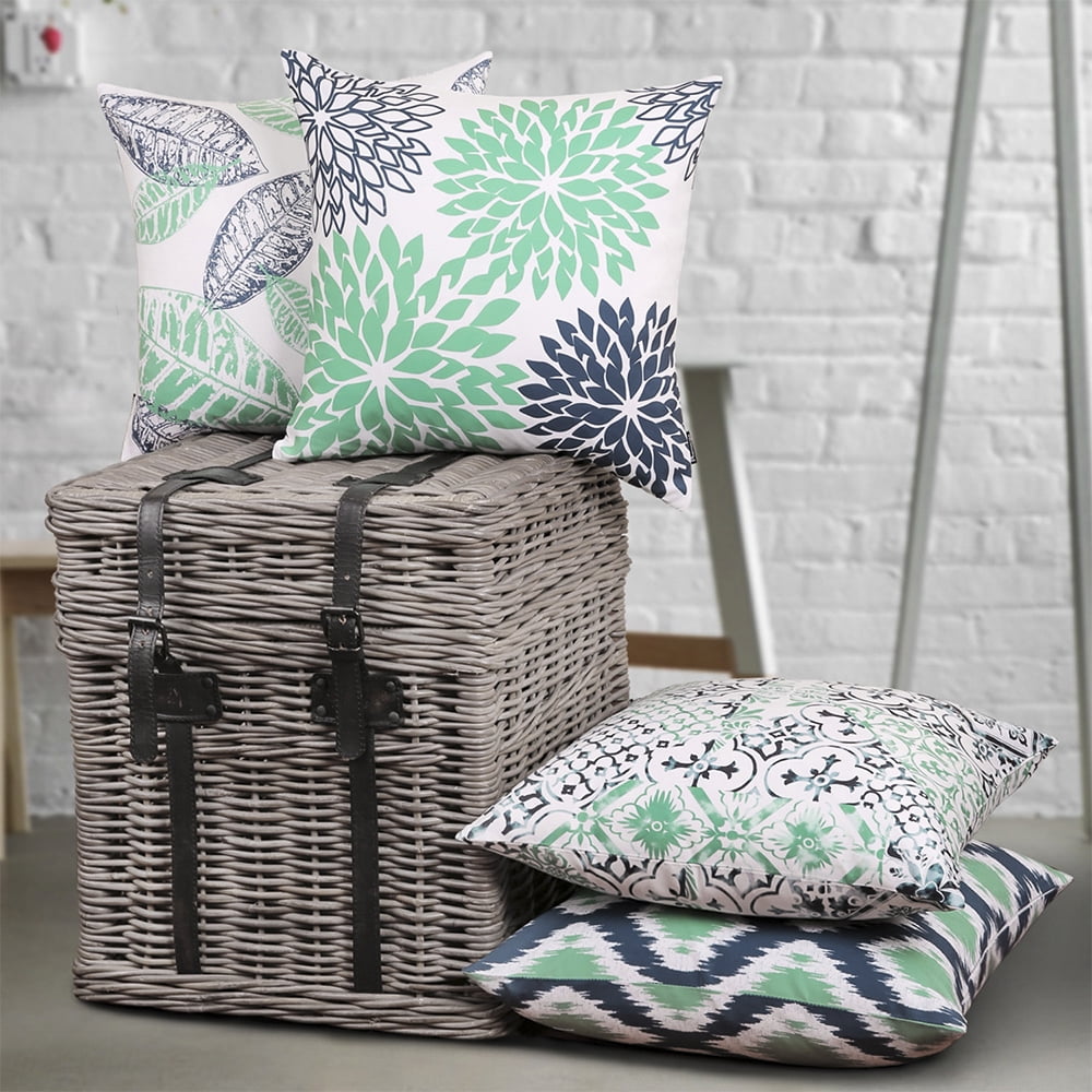 Phantoscope New Living Series Duplex Printing Decorative Throw Pillow Covers, 18" x 18", Teal, Set of 4