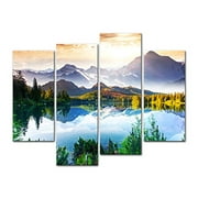 4 Pieces Modern Canvas Painting Wall Art The Picture for Home Decoration Fantastic Sunny Day is in Mountain Lake Beauty World Landscape Mountain&Lake Print On Canvas Giclee Artwork for Wall Decor