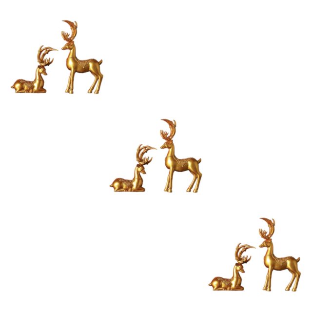 VONKY 2x Deer Figurines Sculpture Animal Statue for Tabletop Bookcase Decoration Exquisite and Stylish Gold 3Set