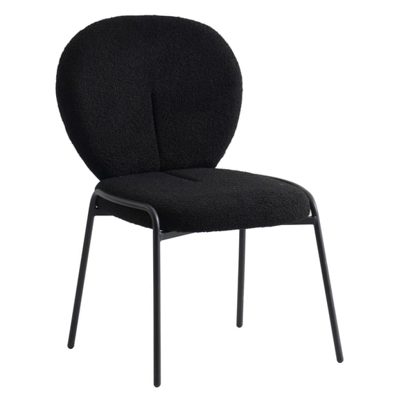 LeisureMod Celestial Mid-Century Modern Boucle Dining Side Chair with Black Powder Coated Iron Frame