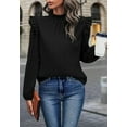 thumbnail image 3 of Solid Color Ruffle Shoulder Long Sleeve Textured Top for Women Black Medium, 3 of 5