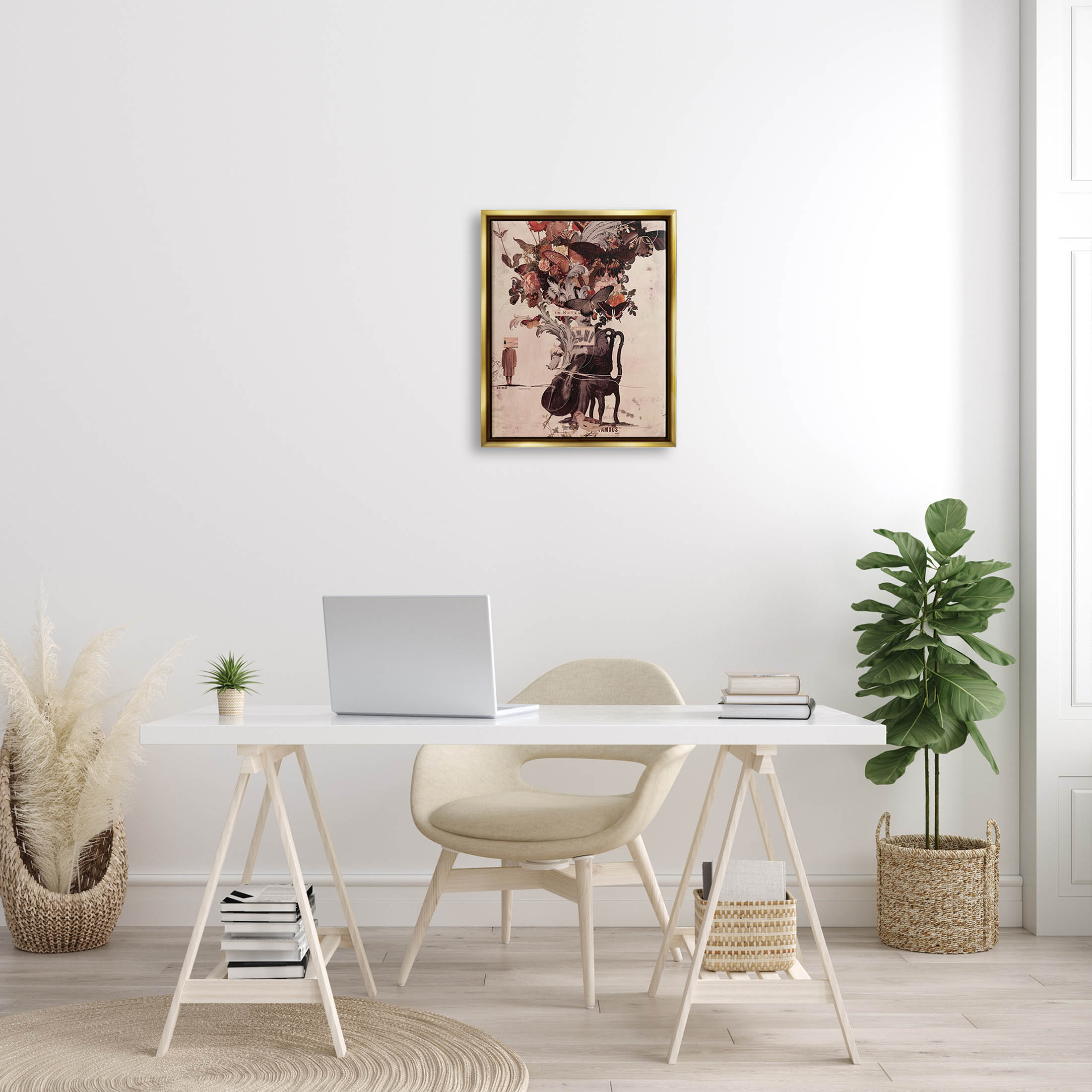 Stupell Industries Musician Butterfly Botanicals Collage Graphic Art Metallic Gold Floating Framed Canvas Print Wall Art, Design by Matheus Lopes Castro