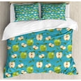 thumbnail image 1 of Apple King Size Duvet Cover Set, Fresh Granny Smith Apples Raw Fruit Ornamental Harvest Winter Season Produces, Decorative 3 Piece Bedding Set with 2 Pillow Shams, Apple Green Teal, by Ambesonne, 1 of 3