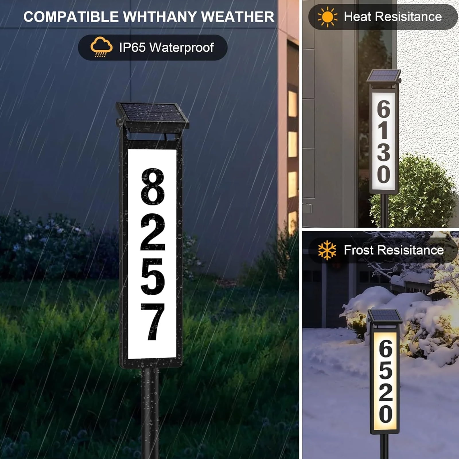 DICEEVIL Solar Address Sign, Lighted House Address Numbers Sign Plaques, House Numbers for Outside Rechargeable LED Illuminated Mailbox Numbers Plaque for Street Yard Garden Driveway