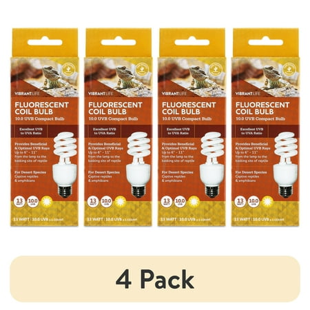(4 pack) Vibrant Life Fluorescent Coil UVB Bulb for Reptiles, 13 Watts