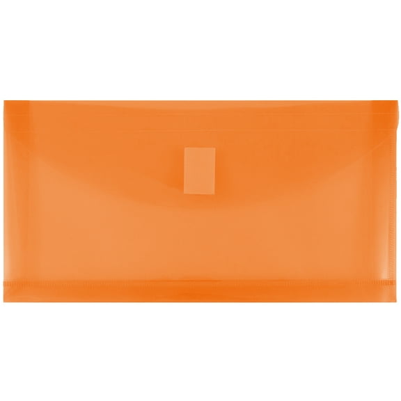 JAM Paper Plastic Hook & Loop Envelopes, 5.3x10x1, 12/Pack, Orange, 1 Inch Expansion