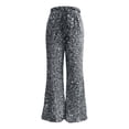 thumbnail image 6 of vigerkar Sequin Sparkle Wide Leg Pants for Women Wide Leg Sparkly Glitter Long Pants Soft Drawstring Waist Trendy Trousers (Grey, S), 6 of 9