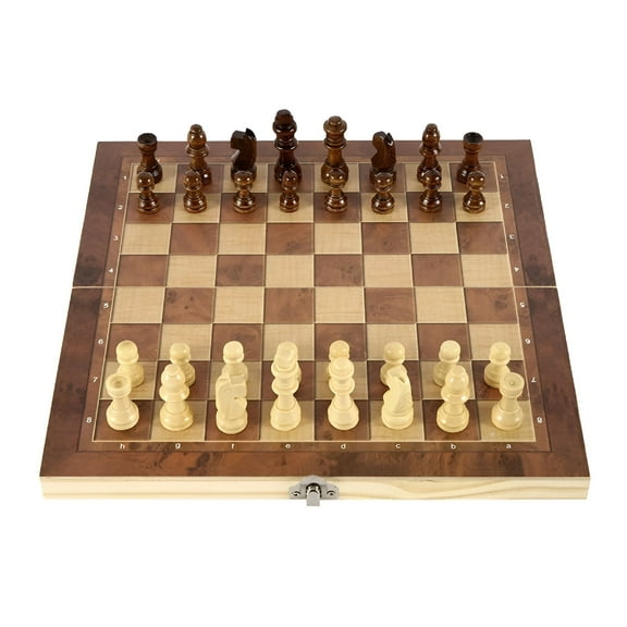 BESTSKY Natural Wood Lacquer 3 in 1 Foldable Chess Set Multi-Function Black and White Chess