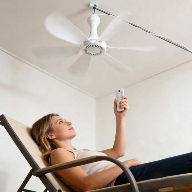 Klonfd Portable Ceiling Fan With Remote USB Powered Hanging Fan With Hook For Camping RV Cruise Cabin Tent And Travel Use