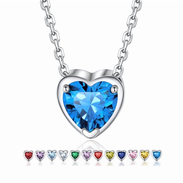 Silvora Collar con colgante de plata de ley 925 con piedra natal en forma de corazón. Regalo para ella en cumpleaños o Navidad