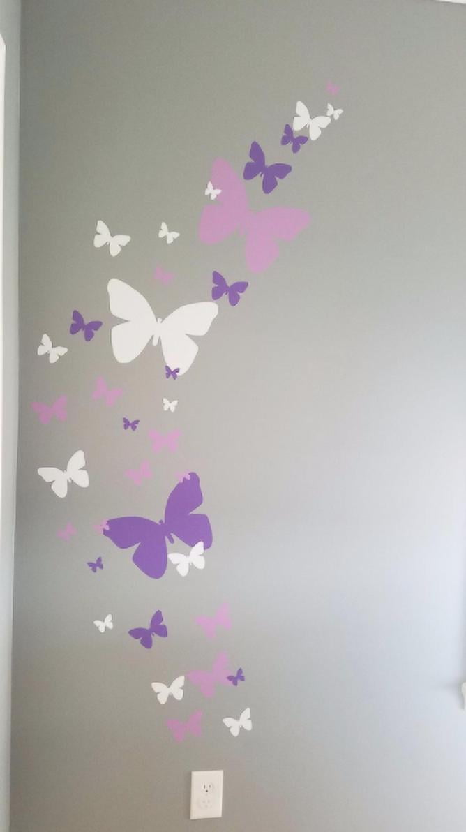 Butterfly Wall Decals Lavender, Lilac White Room Decor Wall Stickers (39) butterflies 1.5"-10.75"