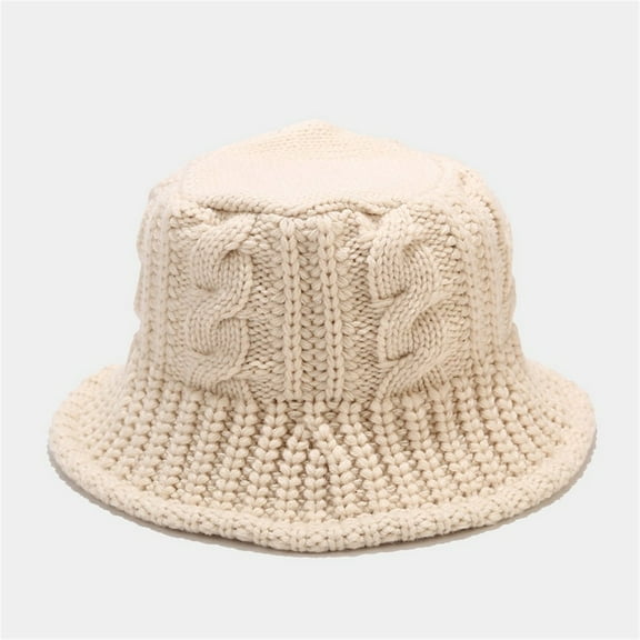 IDALL Beanie Skull Cap Women's Knitted Bucket Hat Windproof Handwoven Fisherman's Hat Winter Coarse Yarn Basin Hat Running Hat Hats for Men Beige M