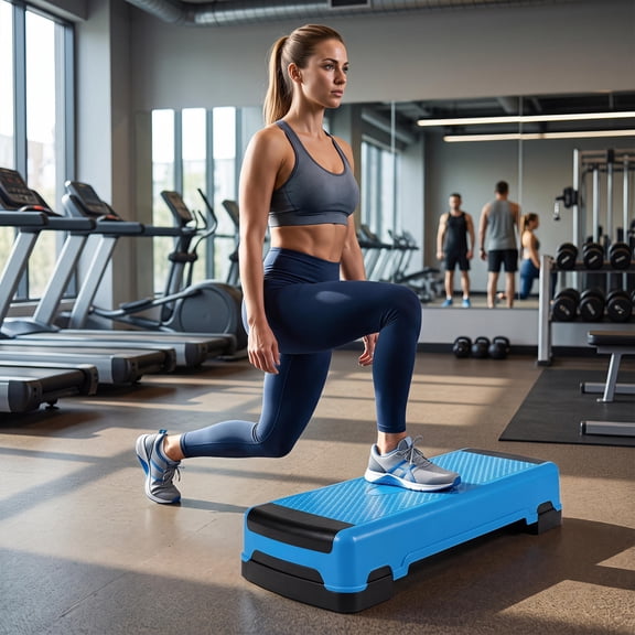35 Inch Adjustable Aerobic Cardio Exercise Stepper with Stackable Risers, Non‑Slip Textured Surface, 550 Lbs Weight Capacity, Blue Home Fitness Step Platform for Full‑Body Workout