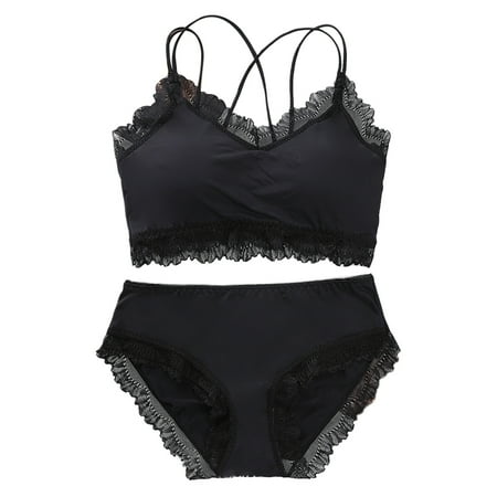 

Womens Sexy Strappy Bandage Underwear Set Ruffles Lace Bra Panty Camouflage Leopard Padded Bralette Crop Top Lingerie