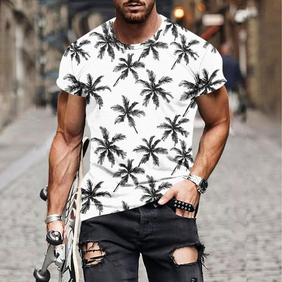 WAENQINLA Big and Tall Hawaiian Tee Shirts for Men Tropical Palm Tree Graphic Tees Crew Neck Short Sleeve Summer Beach T-Shirt Vacation Tops