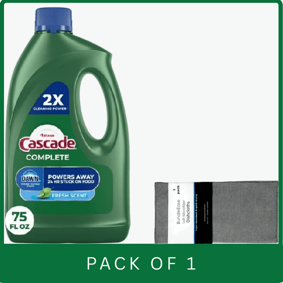 Cascade Complete Dishwasher Gel Fresh 75 oz with Microfiber Solid Color Dishcloth by BundleEase