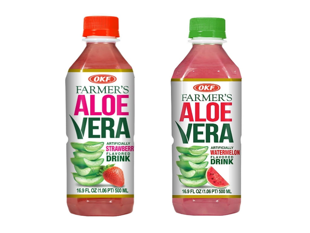 OKF Farmer's Aloe Vera Drink, Strawberry and Watermelon, 16.9 Fluid