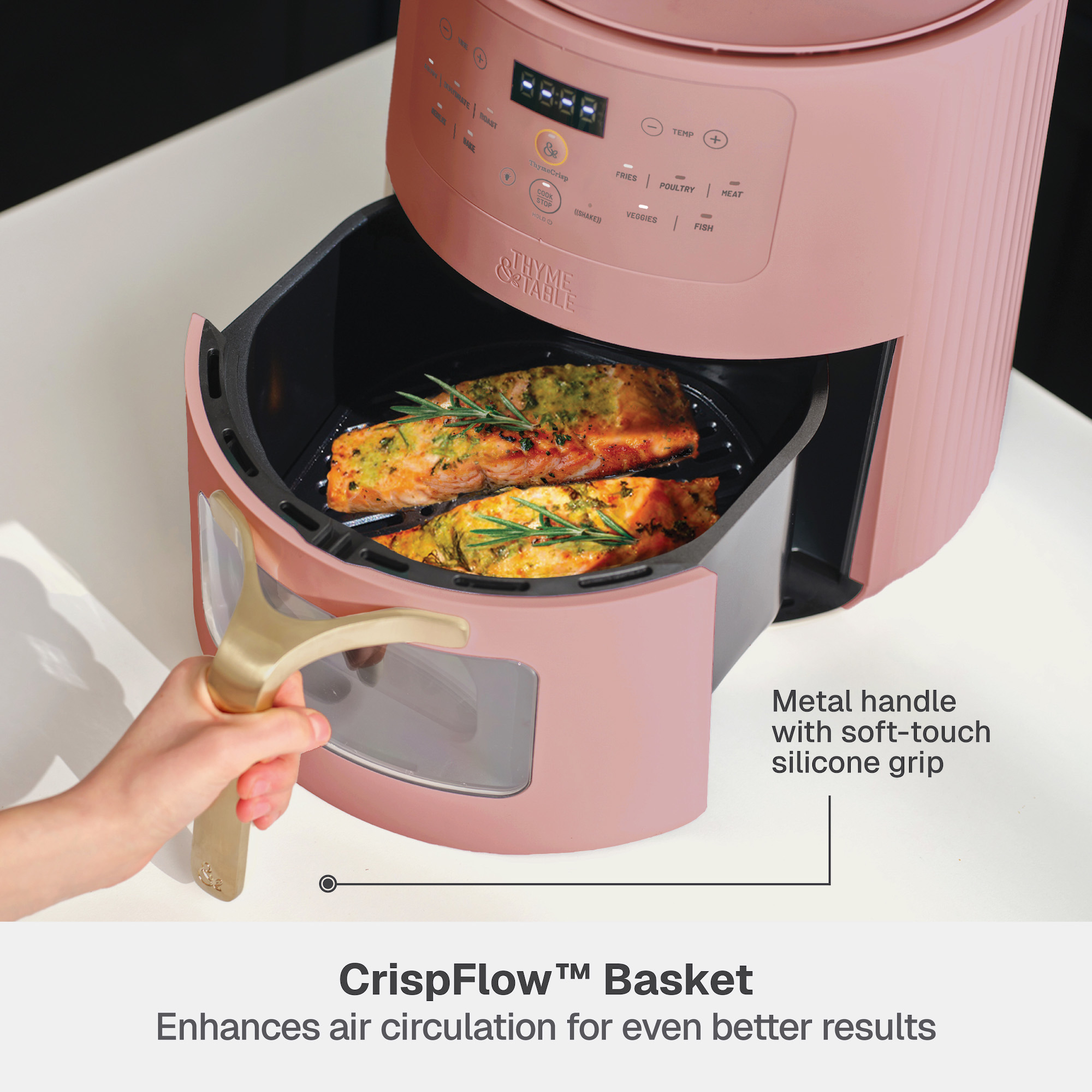 Thyme & Table 6QT Air Fryer, with ThymeCrisp™ and Ceramic-Coated Nonstick Basket, Faded Rose