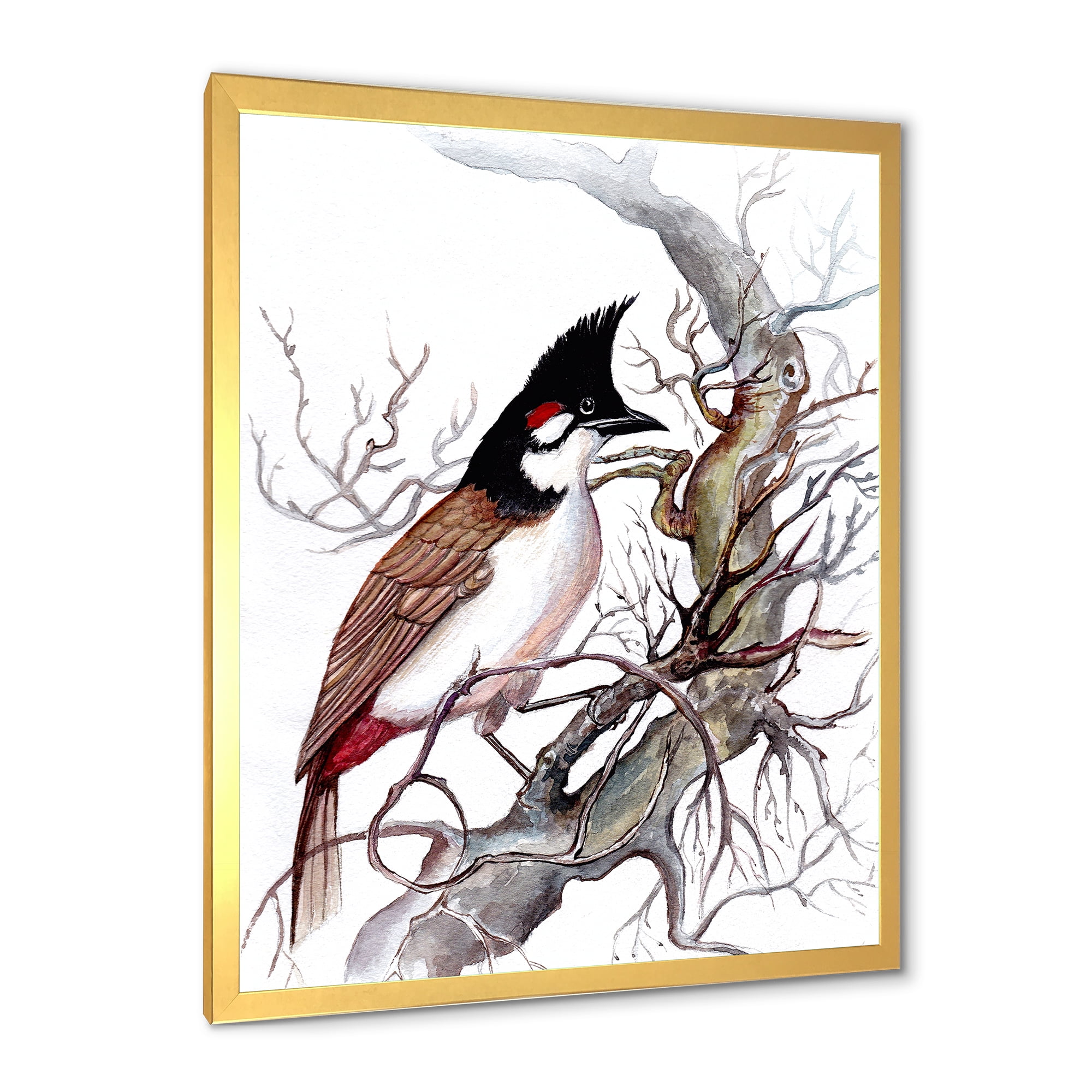 Designart 'Ancient Beautiful Bird On A Branch' Traditional Framed Art Print