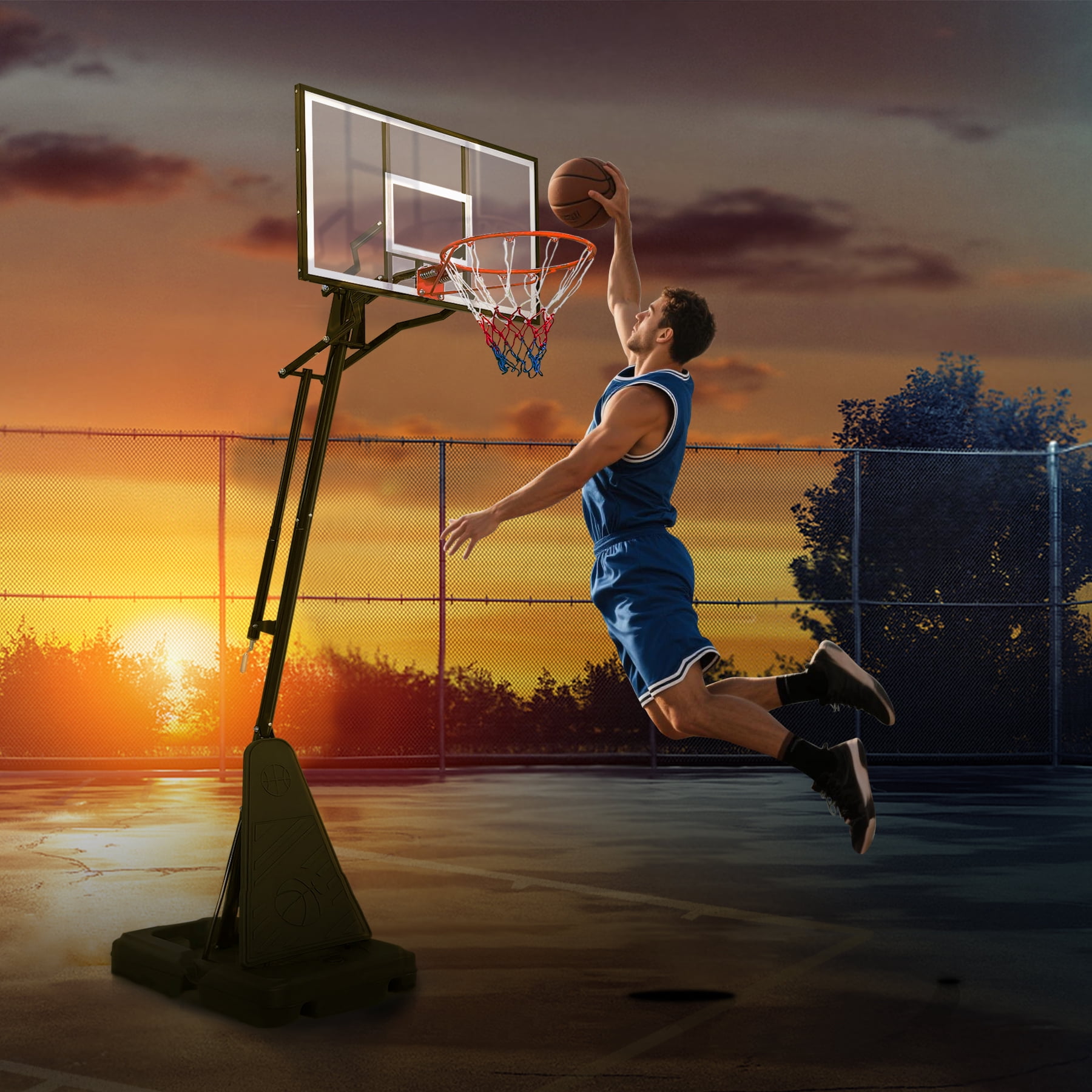 Portable Basketball Hoop for Youth Adults & Professional Match, Adjustable Height 8.04 ft to 10.01 ft,44 inch Backboard with Rebound System, Basketball Goal with Rebound Board and Wheels