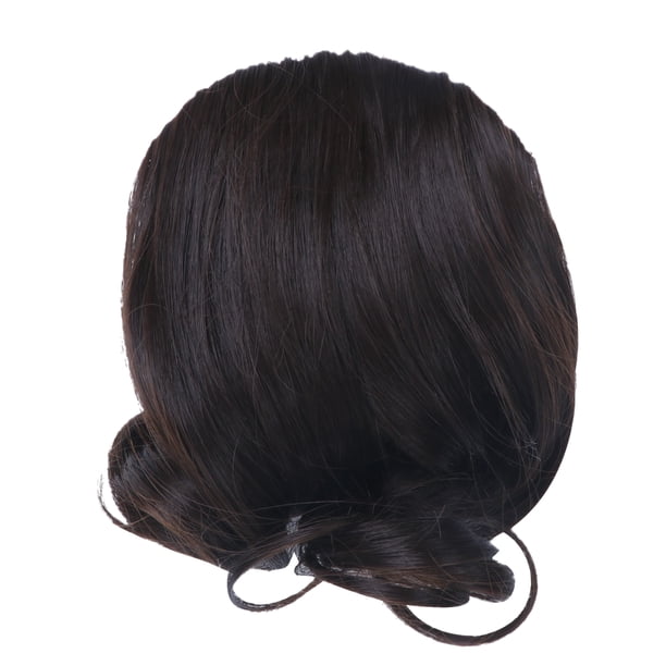 EeaseMX Peluca artificial de flequillo largo y rizado, fibra de alta temperatura, para mujer (marrón y negro)