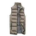 thumbnail image 4 of QSAWXQZ Men's Thick Padded Puffer Vest Plaid Sleeveless Stand Collar Zip Up Winter Warm Outerwear with Pockets Khaki XS, 4 of 4