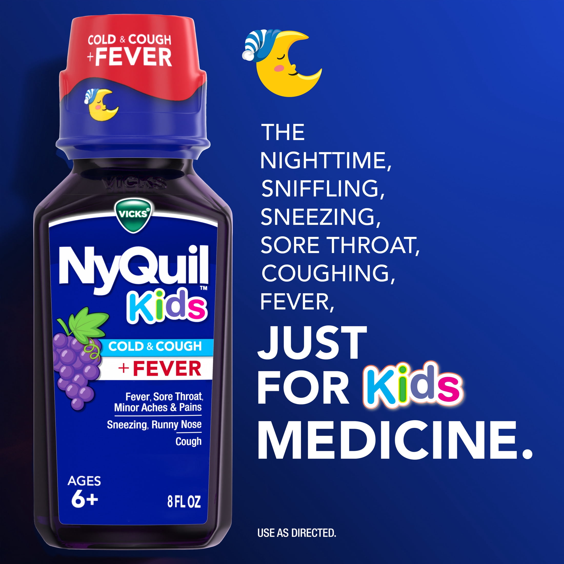 VICKS DayQuil/NyQuil Kids Grape Cold & Cough + Fever Co-Pack, Ages 6+, 2x8 fl oz