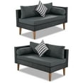 thumbnail image 6 of 4-Piece Outdoor Wicker L-Shaped Sofa Set, Patio Furniture with Gray Cushions, Black Rattan, Striped Pillows & Glass Coffee Table, for Backyard, Balcony, Poolside, 6 of 10