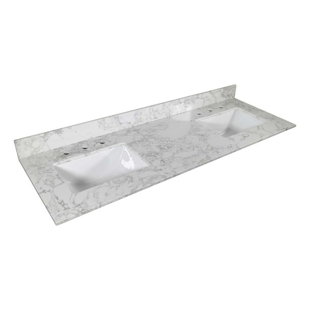 61 X22 Bathroom Stone Vanity Top, 61 Single Bathroom Vanity Top In Carrara White With Sink