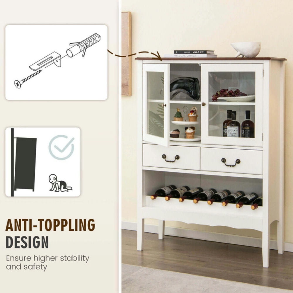 Finihen Kitchen Storage Cabinet, Buffet Sideboard, Sideboard Buffet Cabinet with 2 Tempered Glass Doors, for Dining Room, Kitchen, Living Room, White Finihen Kitchen Storage Cabinet, Buffet Sideboard, Sideboard Buffet Cabinet with 2 Tempered Glass Doors, for Dining Room, Kitchen, Living Room, White