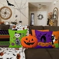 thumbnail image 2 of Black Cat Halloween Throw Pillow Covers Set of 4 18x18 inch Skeleton Boho Pillowcase Orange Purple Green Cushion Couch Cover Short Plush Pumpkin Cushion Case Living Room Farmhouse Decorations, 2 of 5