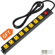 8 Outlet Long Power Strip, 2100J Surge Protector Heavy Duty 6FT Cord Wide Spaced and Wall Mount Metal Power strip for Home Office Garage Workshop