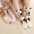 thumbnail image 4 of Eoperou 1 Pair Adults Socks Cartoon Cat Hare Alpaca Giraffe Chick Fuzzy Fluffy Thickened Stretchy Keep Warm Coral Fleece Autumn Winter Floor Sleeping Socks for Home, 4 of 8