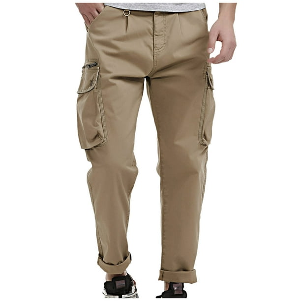 BSDHBS Cargo Pants Men's Mid-waist Zip Cargo Pants Relaxed Fit Solid ...
