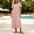 thumbnail image 4 of Bxsruta Womens Casual Maxi Dress Short Sleeve Scoop Neck Loose Flowy T-Shirt Dresses with Pockets, 4 of 7