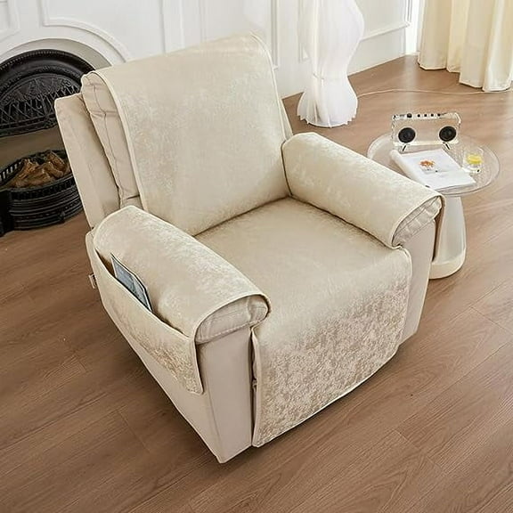 Zhuge Recliner Chair Covers for Reclining Chair, Non Slip Chair Cover with Pocket Washable Recliner Slipcovers Furniture Protector for Kids Dogs Cats Pet (Beige,24" W)