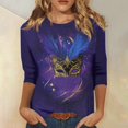 thumbnail image 2 of Mardi Gras Outfits for Women 3/4 Sleeve Plus Size Top, Soft Crew Neck Graphic T-Shirt, Casual Loose Fit Carnival Parade Shirt for Festival Party, 2 of 5