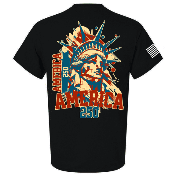 Patriot Pride Men's Graphic T-Shirt - Abstract Red & Blue Statue of Liberty, 250th Anniversary Design-Black-large